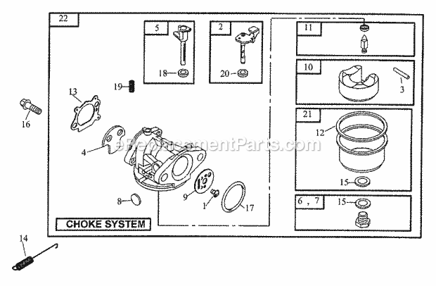 6hp Carburetor Diagram and Parts List for 2200H (26A-024-100, 2200H) (2001) Cub Cadet Engine